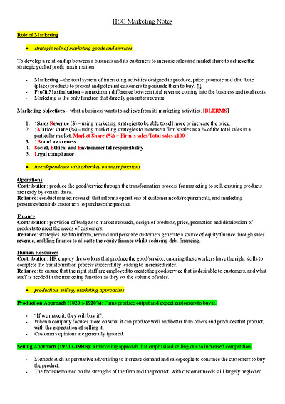 Cover page of Business Studies: HSC Topic 2 - Marketing