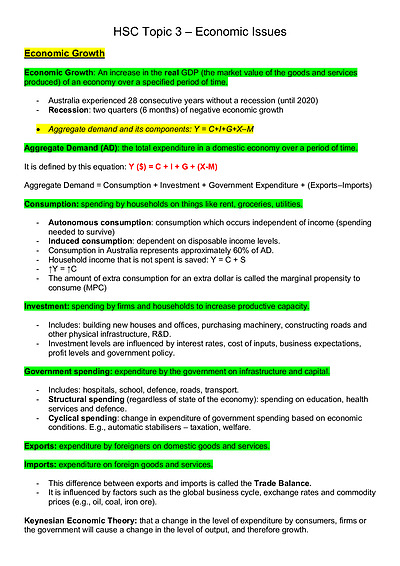 Cover page of Economics: HSC Topic 3 - Economic Issues