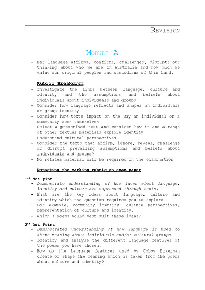 Cover page of Year 12 English Standard Full Module Study Notes 