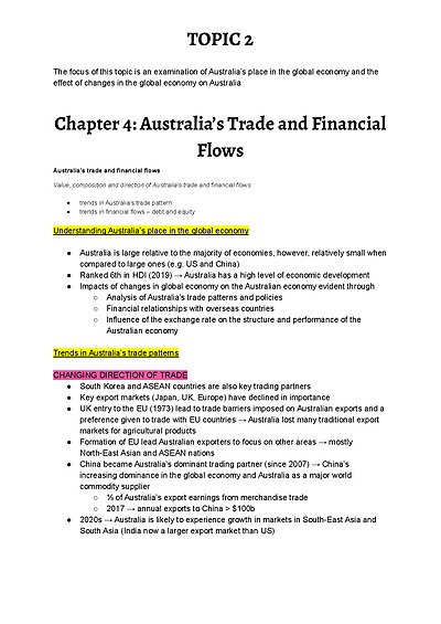 Cover page of Topic 2: Australia's Place in the Global Economy - Comprehensive Band 6 Notes