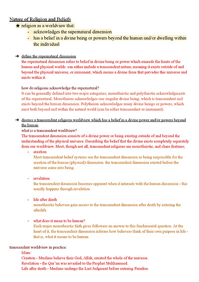 Cover page of Nature of Religion and Beliefs Syllabus Notes