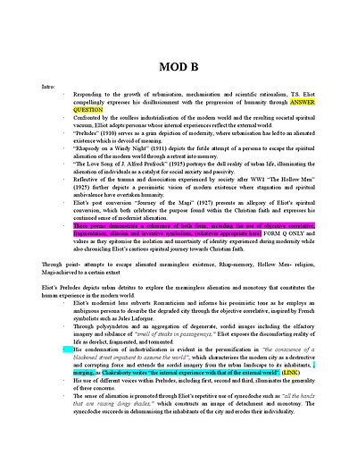 Cover page of HSC High Band 6 Mod B TS Elliot Paragraph Plans