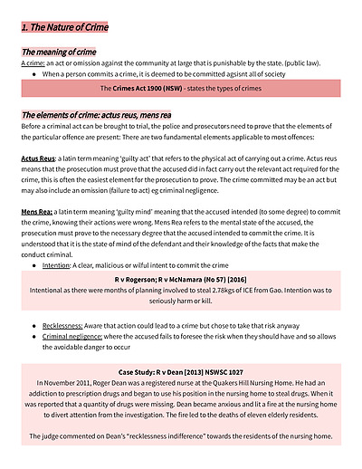 Cover page of Highly detailed Legal Studies notes - Entire Crime Syllabus