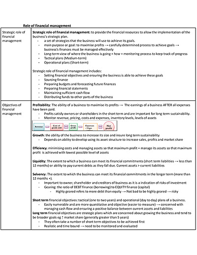 Cover page of Detailed HSC Business Studies Notes - Entire Finance Syllabus
