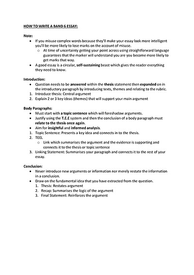 Cover page of Writing a Band 6 Essay