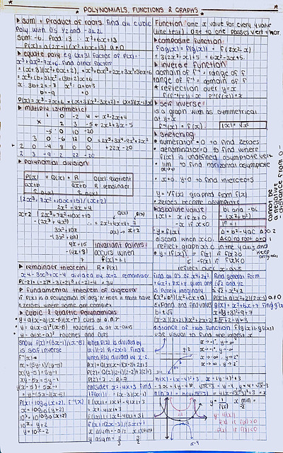 Cover page of 12 Mathematical Methods Polynomial, Function and Graph A4 notes