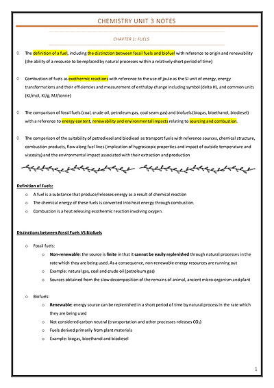 Cover page of Chemistry Unit3/4 VCE Notes