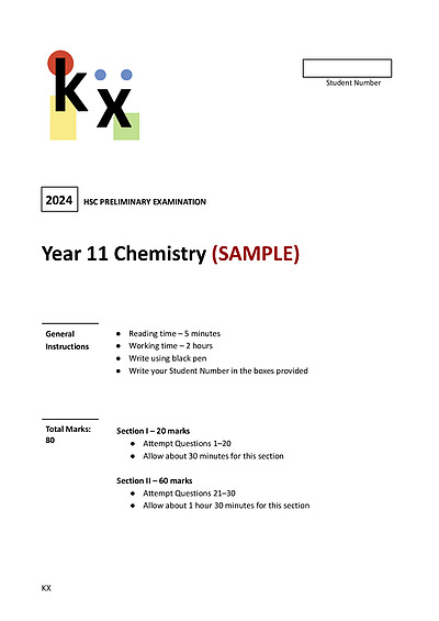 Cover page of Chemistry Year 11 Preliminary Exam [2025/2026 updated] SAMPLE