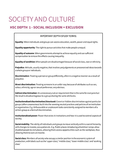 Cover page of Year 12 HSC Society and Culture Notes