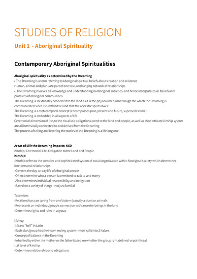 Cover page of Year 12 HSC Studies of Religion 1 Notes