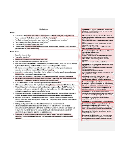 Cover page of HSC ENGLISH ADVANCED MODULE B A DOLLS HOUSE STATE RANKING NOTES (8TH IN NSW, 98% IN HSC EXAM)