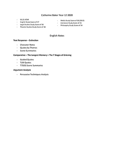 Cover page of VCE English Exam Revision Notes