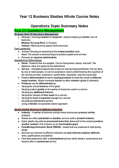 Cover page of Year 12 Business Studies Whole Course Notes (All 4 Topics) Bundle