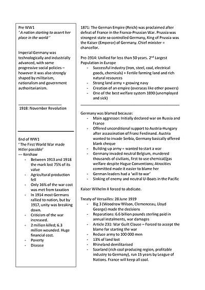 Cover page of WACE Year 11 Modern History Germany Notes 