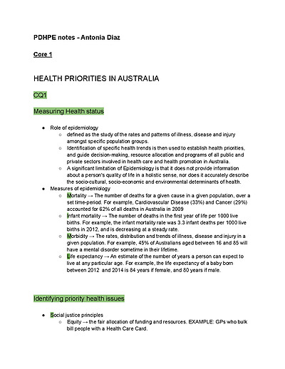 Cover page of PDHPE FULL COURSE NOTES