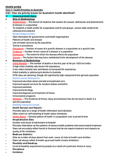 Cover page of HSC PDHPE Notes (Core 1 &amp;amp; 2 + Sports Medicine &amp;amp; Improving Performance)
