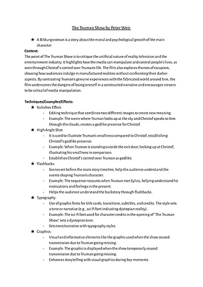 Cover page of The Truman Show Notes