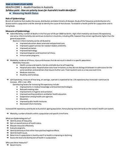 Cover page of PDHPE Notes (Core 1 + 2, Option Improving Performance, Sport Medicine)