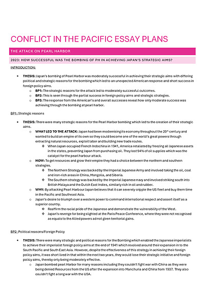 Cover page of CONFLICT IN THE PACIFIC ESSAY PLANS
