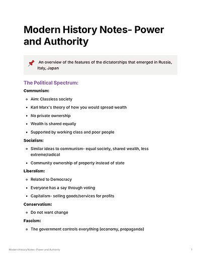 Cover page of Modern History: Power and Authority (Core unit) Notes