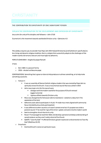 Cover page of CHRISTIANITY DEPTH STUDY NOTES 