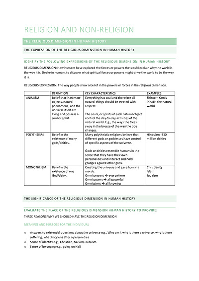 Cover page of DETAILED NOTES FOR RELIGION AND NON-RELIGION