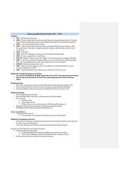 Cover page of Band 6 Notes - Russia and the Soviet Union