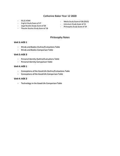 Cover page of VCE Philosophy Exam Revision Notes
