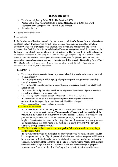 Cover page of The Crucible quotes and analysis