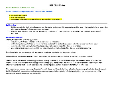 Cover page of YEAR 12 PDHPE HSC NOTES