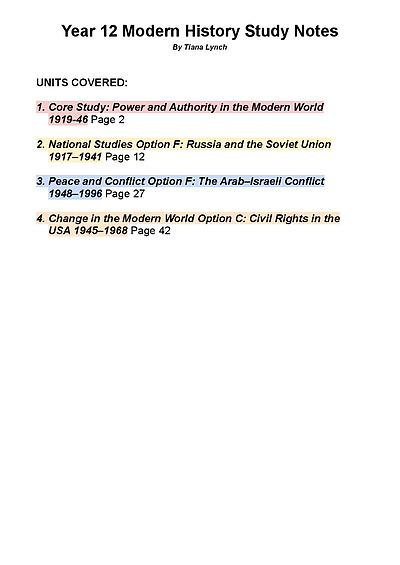 Cover page of Modern History Study Notes for 4 Modules