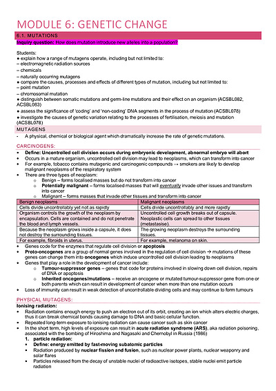 Cover page of HSC Biology Yr 12 Module 6 notes