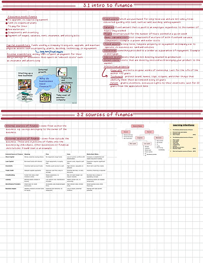 Cover page of Business HL intro to finance notes 