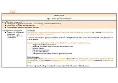 Cover page of Business Studies - Operations Notes Detailed