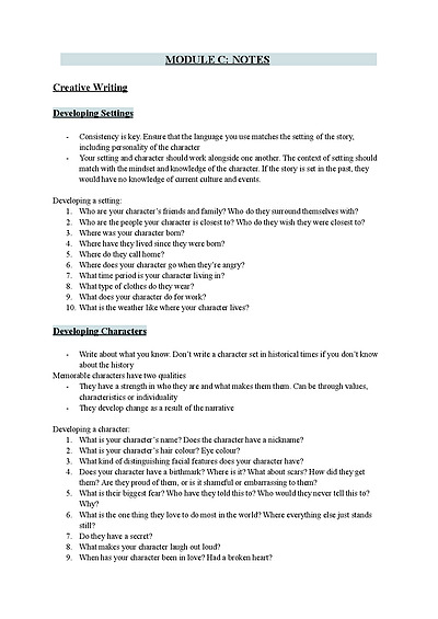 Cover page of MODULE C: NOTES - HSC English Advanced