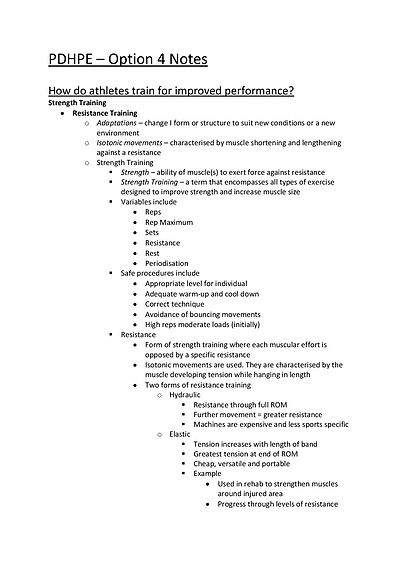 Cover page of BAND 6. PDHPE - Option 4 Notes