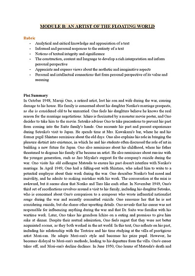 Cover page of MODULE B: AN ARTIST OF THE FLOATING WORLD - HSC English Advanced