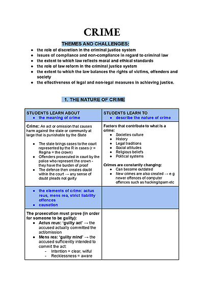Cover page of Band 6 Legal Studies Crime notes 