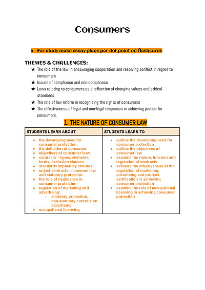 Cover page of Band 6 Legal Studies Consumers Notes 