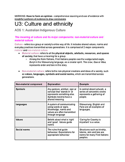 Cover page of Sociology U3 - AOS1:  Australian Indigenous Culture (yr.2024-2027)