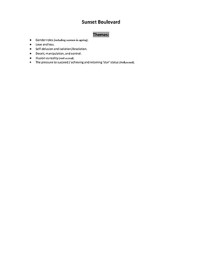 Cover page of Sunset BLVD notes
