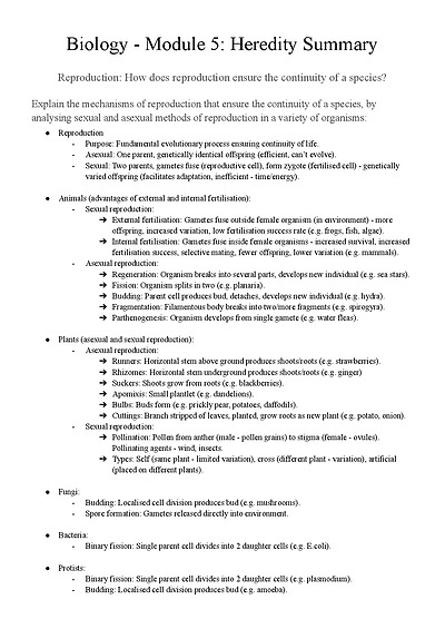 Cover page of Biology summary notes