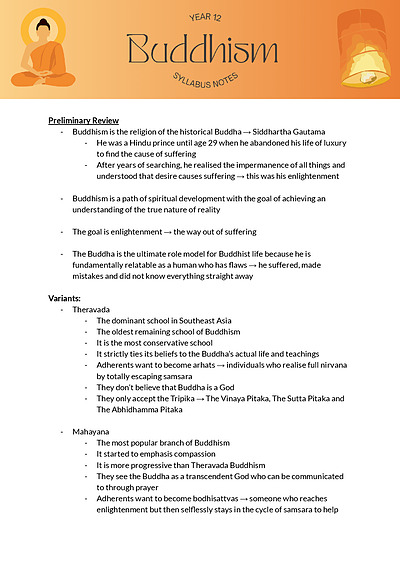 Cover page of Band 6 SORII Buddhism Syllabus Notes