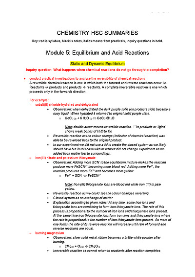 Cover page of Complete chemistry summaries HSC (New Syllabus!)