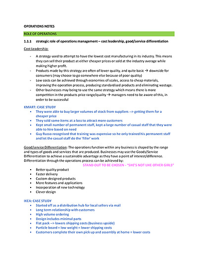 Cover page of BAND 6 BUSINESS HSC OPERATIONS NOTES