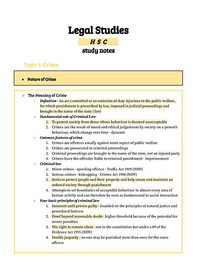 Cover page of BAND 6 LEGAL STUDIES - HSC Study Notes - ALL TOPICS