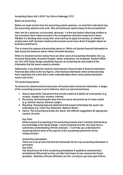 Cover page of ACCOUNTING UNIT 3 AOS 1 NOTES