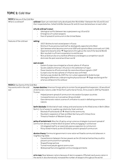 Cover page of Year 10 Cold War Study Guide