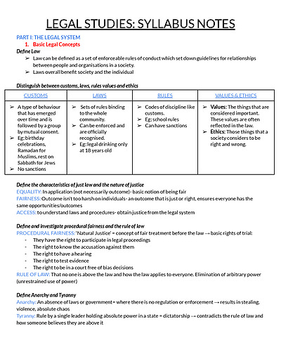 Cover page of COMPLETE YEAR 11 LEGAL STUDIES NOTES