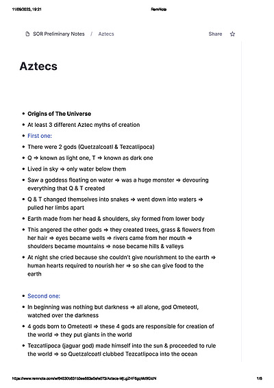 Cover page of Aztecs - Preliminary SOR II Summary Notes